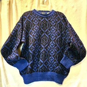 Vintage Men's L Jack Henry Wool Sweater Blue Black Red